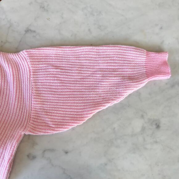 Vintage 80s 90s Pink + White Mock Neck Ribbed Knit Sweater / S - Picture 8 of 11